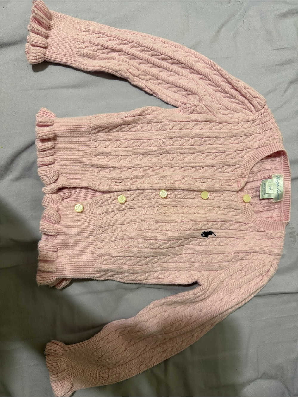 Polo by Ralph Lauren Pink Cable-Knit Cardigan with Logo